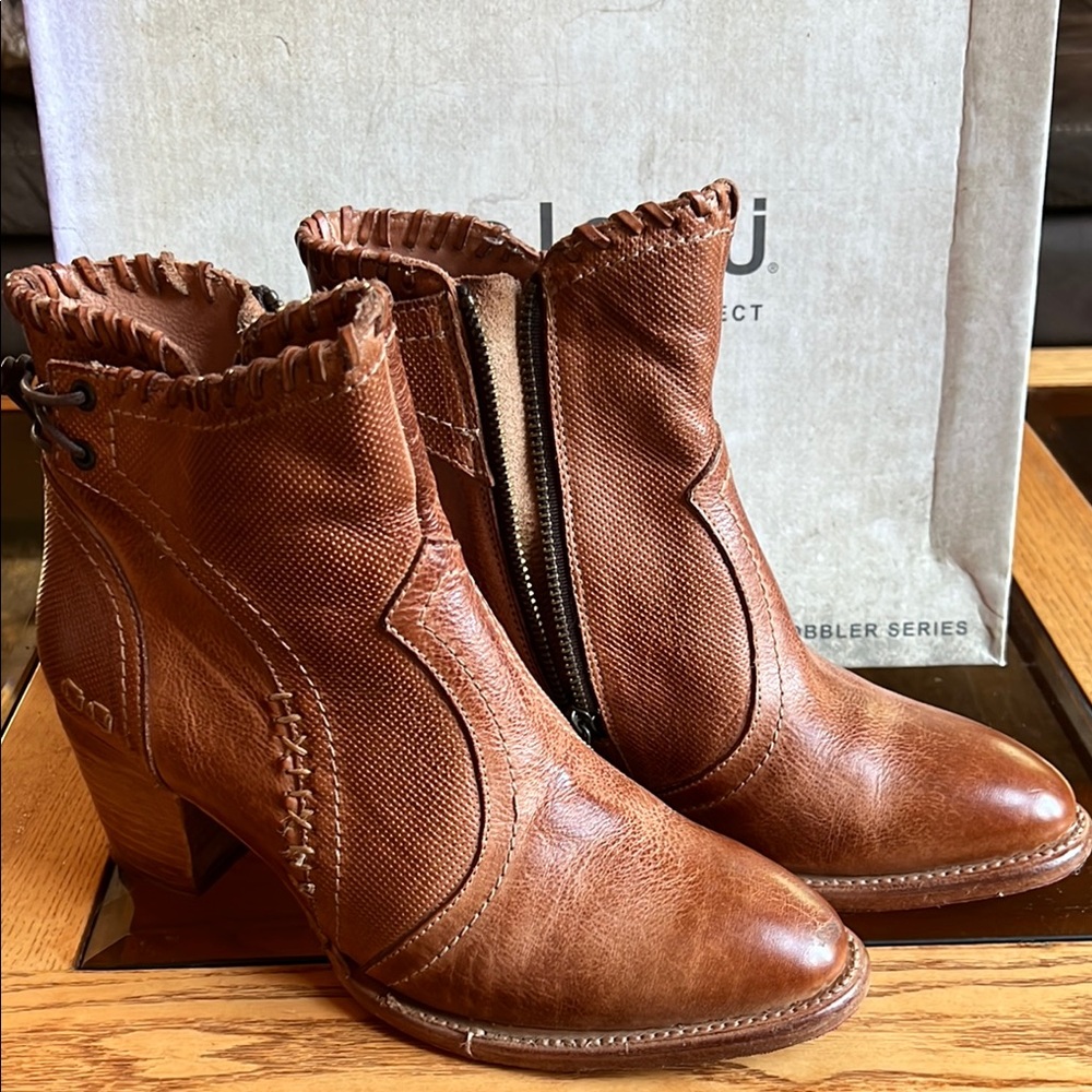 Bed Stu Brown Distressed Leather Ankle Booties